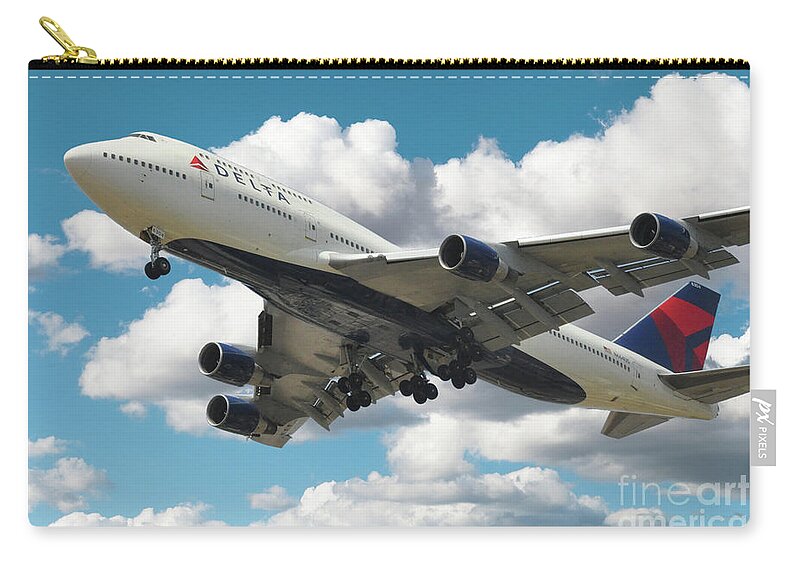 Boeing Zip Pouch featuring the digital art Delta Airlines Boeing 747 by Airpower Art