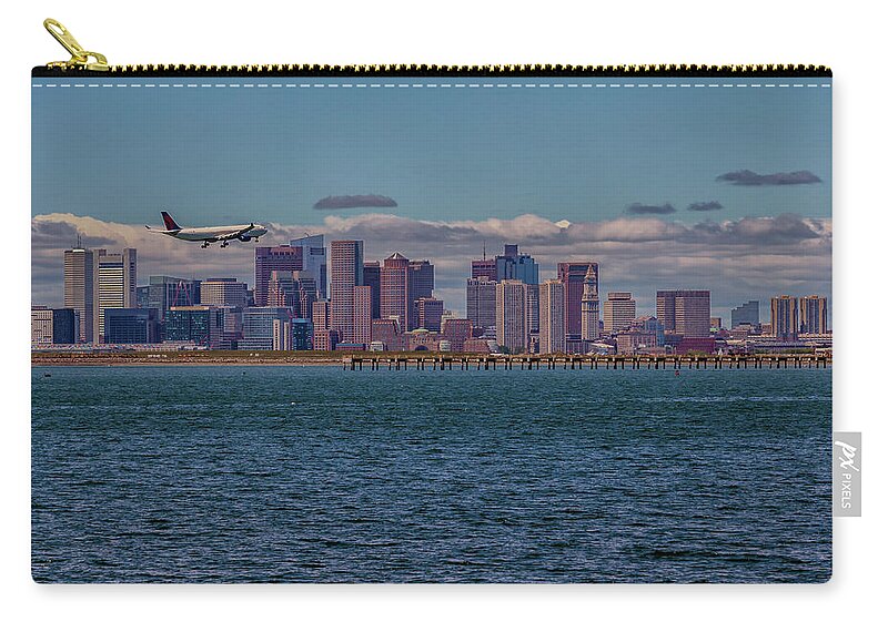 Delta Airlines Lands In Boston Zip Pouch featuring the photograph Delta Airlines Lands in Boston by Brian MacLean