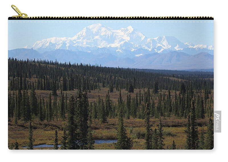 Denali Zip Pouch featuring the photograph Denali From The Denali Highway by Steve Wolfe
