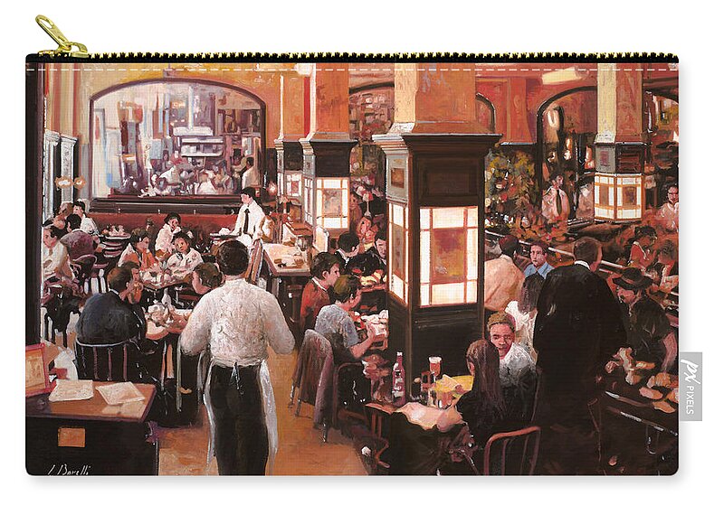 Coffee Shop Zip Pouch featuring the painting Dentro Il Caffe by Guido Borelli
