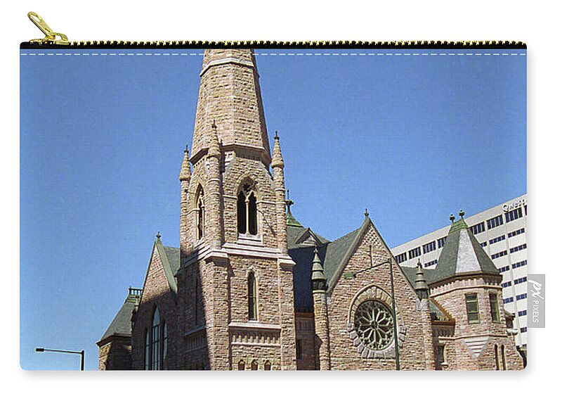 16th Zip Pouch featuring the photograph Denver Downtown Church by Frank Romeo