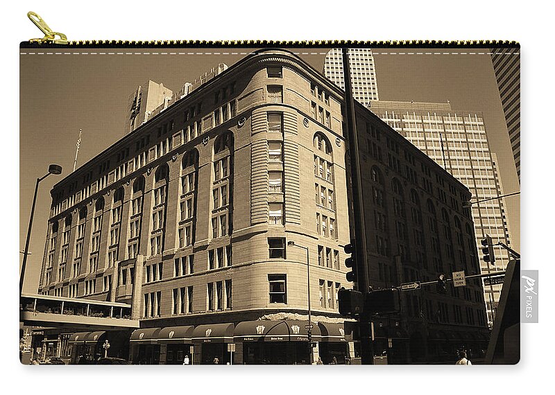 America Zip Pouch featuring the photograph Denver Downtown Sepia by Frank Romeo