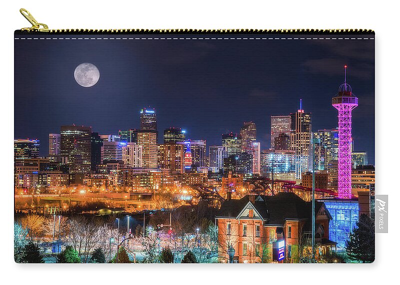 Moon Zip Pouch featuring the photograph Denver Moon by Darren White