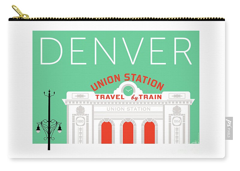 Denver Zip Pouch featuring the digital art DENVER Union Station/Aqua by Sam Brennan