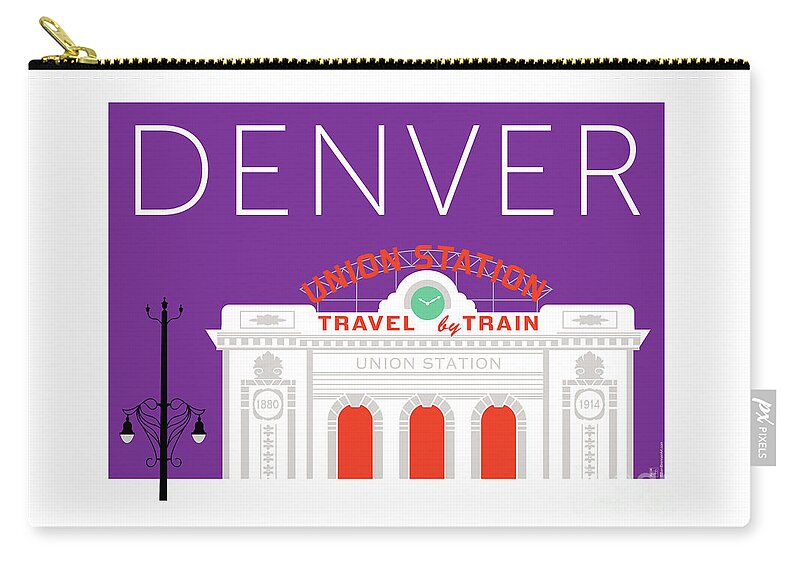 Denver Zip Pouch featuring the digital art DENVER Union Station/Purple by Sam Brennan
