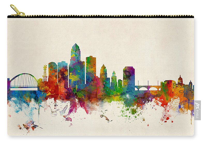 United States Zip Pouch featuring the digital art Des Moines Iowa Skyline by Michael Tompsett
