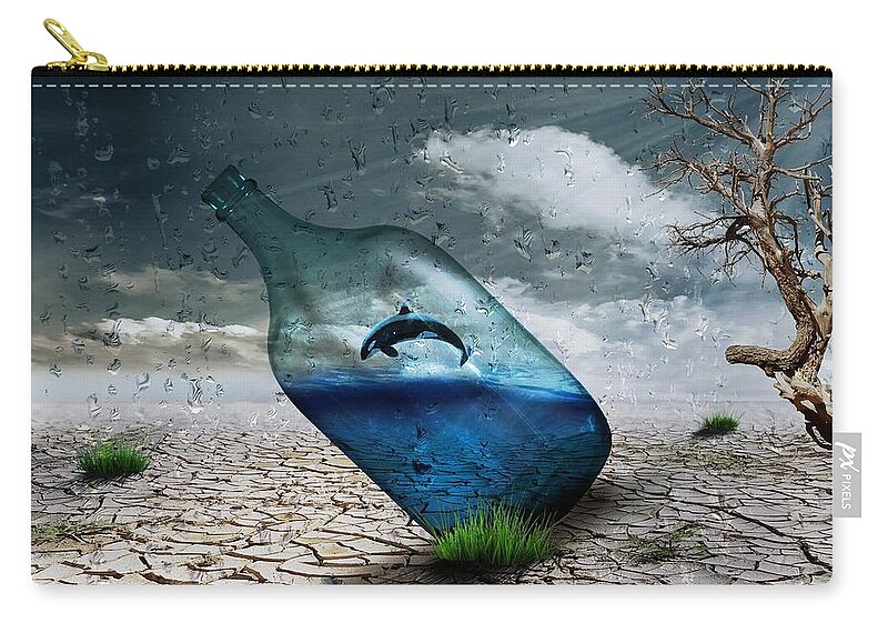 Desert Zip Pouch featuring the digital art Desert dolphin bottle nature by Lynda Art