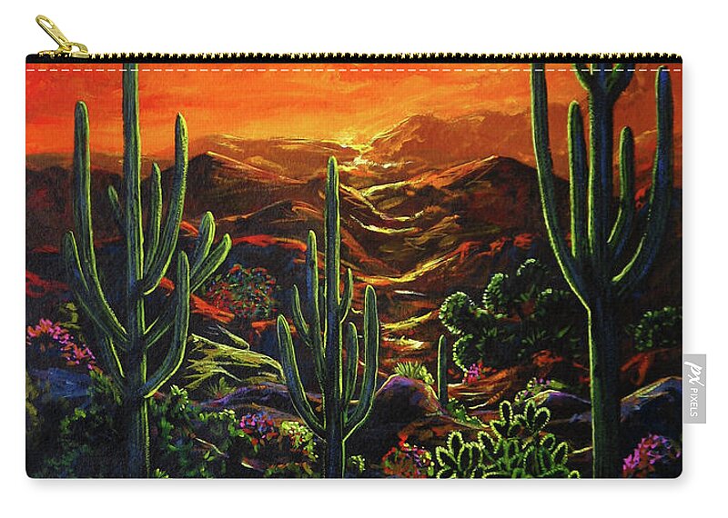 Sunset Carry-all Pouch featuring the painting Desert Sunset by Lance Headlee