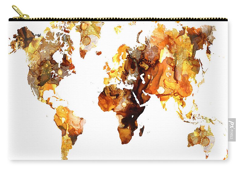 World Zip Pouch featuring the mixed media Design 102 World Map by Lucie Dumas