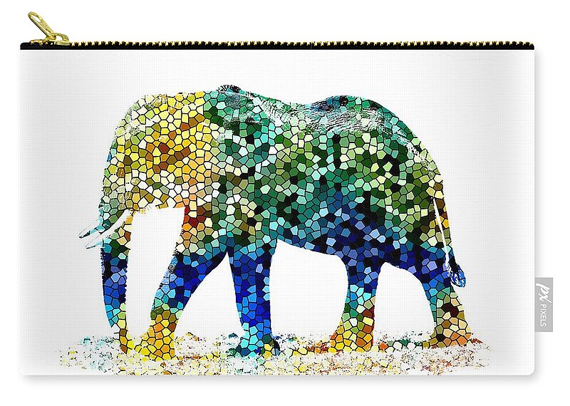 Digital Zip Pouch featuring the digital art Design 36 Mosaic Elephant by Lucie Dumas