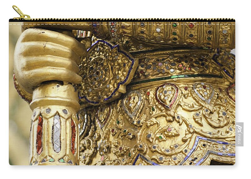 Artifact Zip Pouch featuring the photograph Detail from a Buddhist temple in Bangkok Thailand by Anthony Totah