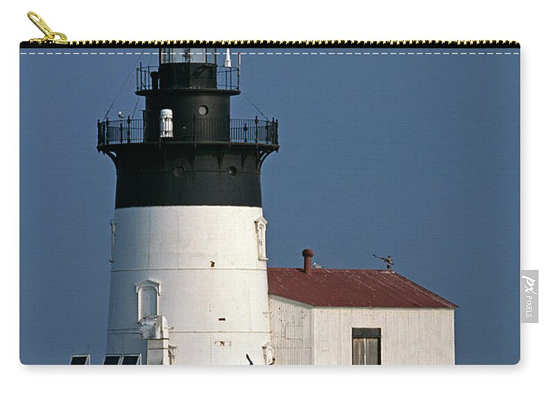 Light House Zip Pouch featuring the photograph Detroit River Light On Lake Erie by John Harmon