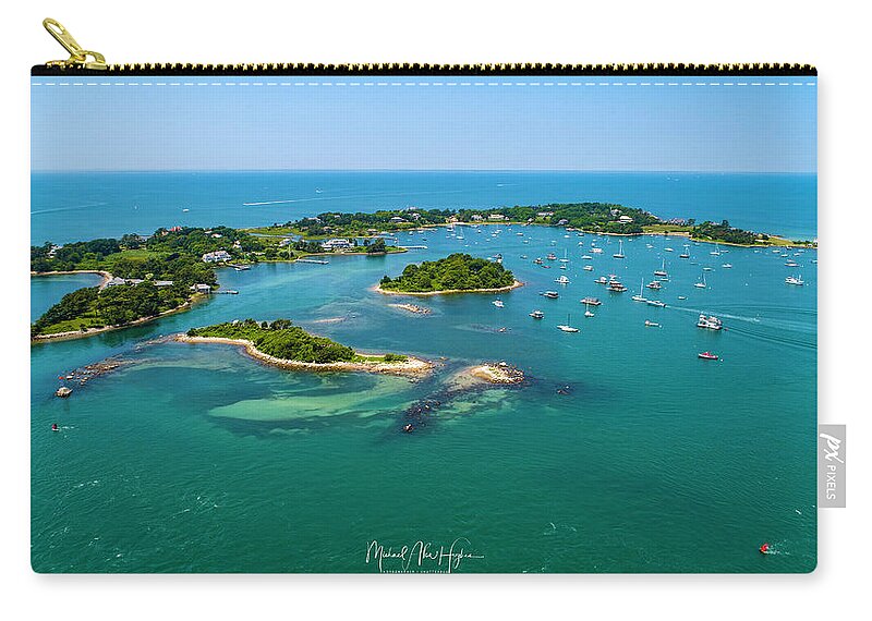 Penzanace Point Zip Pouch featuring the photograph Devils Foot Island by Veterans Aerial Media LLC