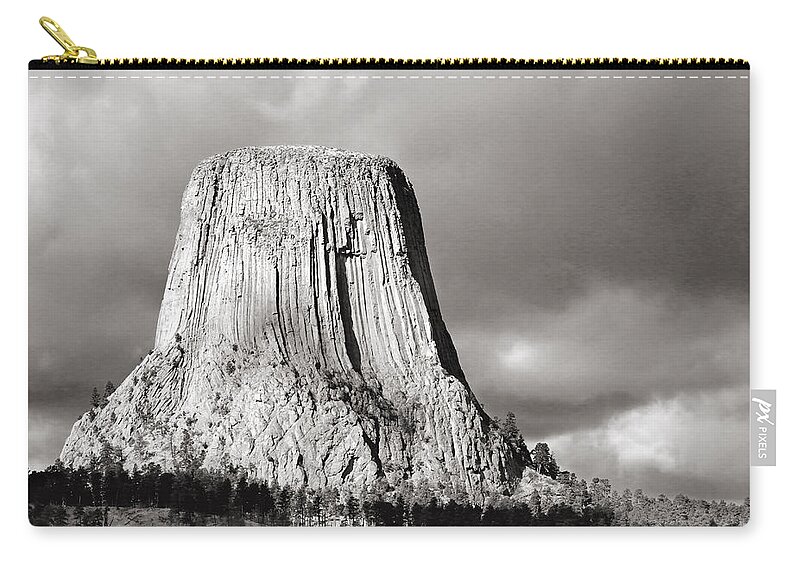 Devil Zip Pouch featuring the photograph Devil's Tower Black and White by Nicholas Blackwell