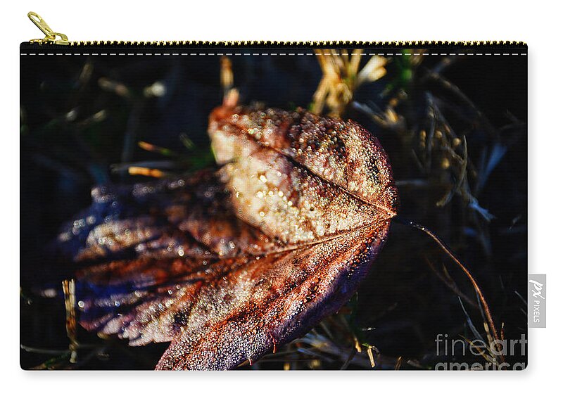 Adrian-deleon Zip Pouch featuring the photograph Dew drops sparkling and showing life on a leaf -Georgia by Adrian De Leon Art and Photography