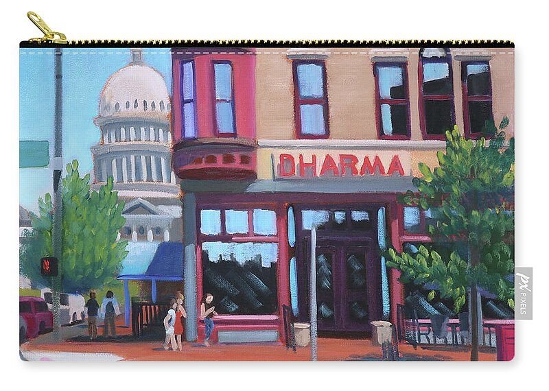 Boise Zip Pouch featuring the painting Dharma Building - Boise by Kevin Hughes