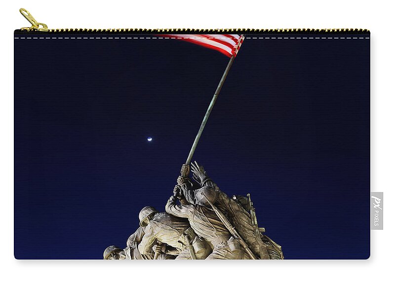 Metro Zip Pouch featuring the photograph Digital Liquid - Iwo Jima Memorial at Dusk by Metro DC Photography