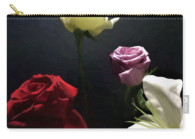 Digital Artwork Carry-all Pouch featuring the digital art Digital Painting Artwork Floral Bouquet by Delynn Addams