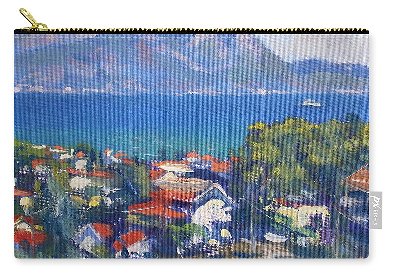 Dilesi Zip Pouch featuring the painting Dilesi and Evia Island Greece by Ylli Haruni