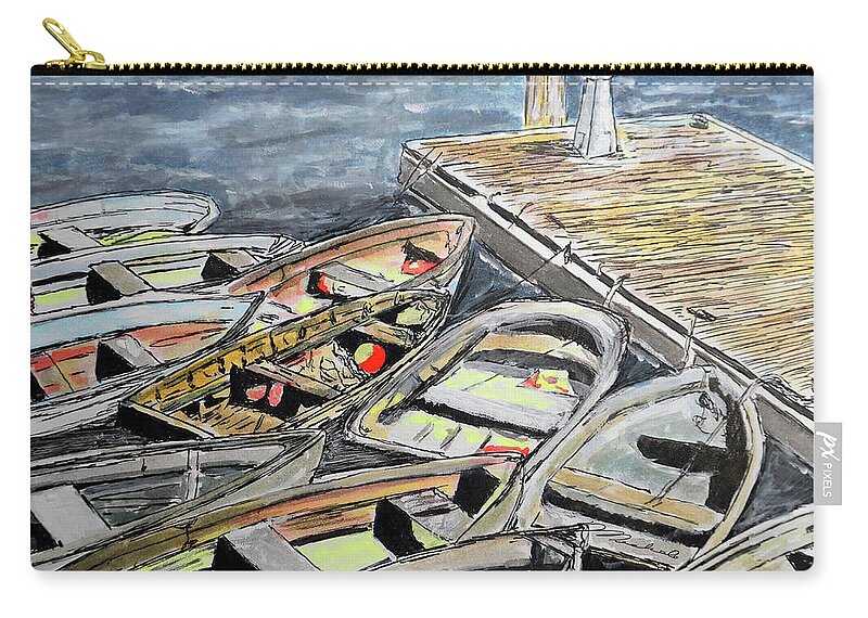 Pen Zip Pouch featuring the drawing Dinghies at the Dock by Michele A Loftus