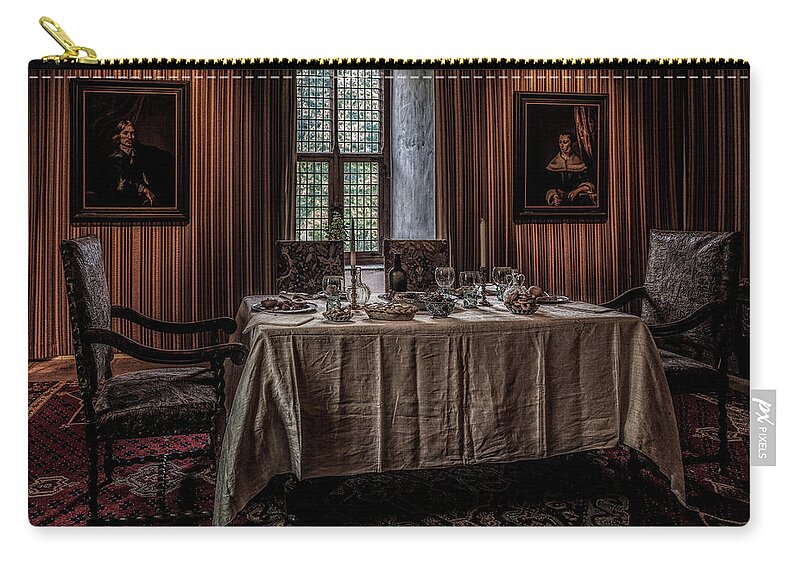Arnhem Zip Pouch featuring the photograph Dining room in castle Doorwerth by Tim Abeln
