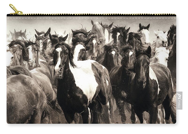 Horses Zip Pouch featuring the photograph Dinner Run by Pamela Steege