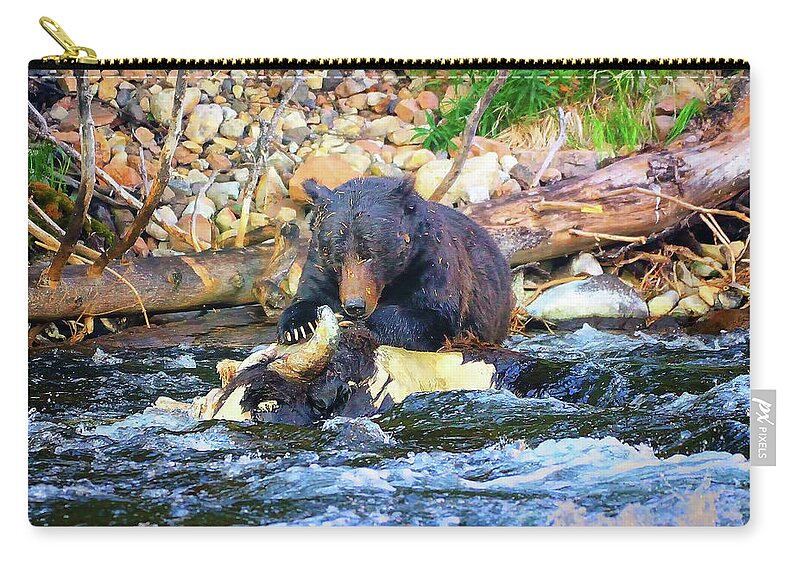Grizzly Zip Pouch featuring the photograph Dinner Time by Greg Norrell