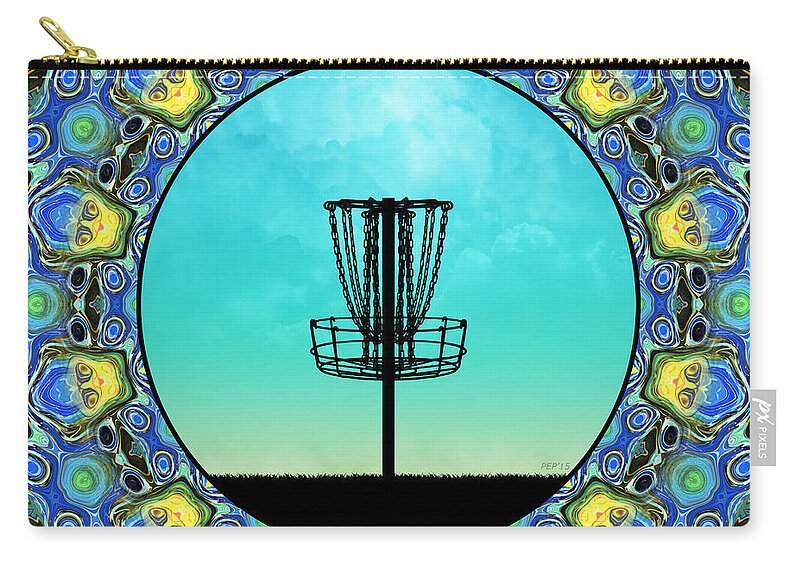 Disc Golf Zip Pouch featuring the digital art Disc Golf Abstract Basket 5 by Phil Perkins