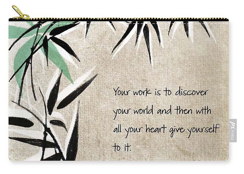 Zen Zip Pouch featuring the mixed media Discover Your World by Linda Woods