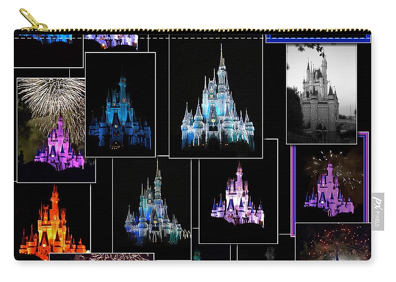Rectangle Zip Pouch featuring the photograph Disney Magic Kingdom Castle Collage MP by Thomas Woolworth