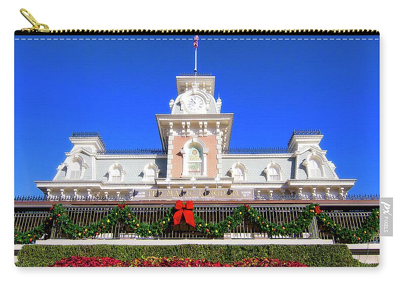 Magic Kingdom Zip Pouch featuring the photograph Disney Railroad Station by Mark Andrew Thomas