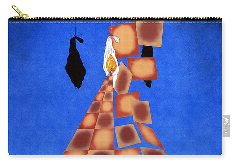 Salvador Dali Zip Pouch featuring the painting Disrupted Egg Path On Blue by James Lavott