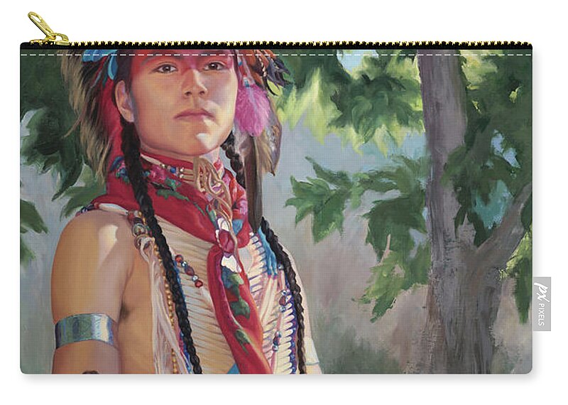 Native American Zip Pouch featuring the painting Distant Song by Christine Lytwynczuk