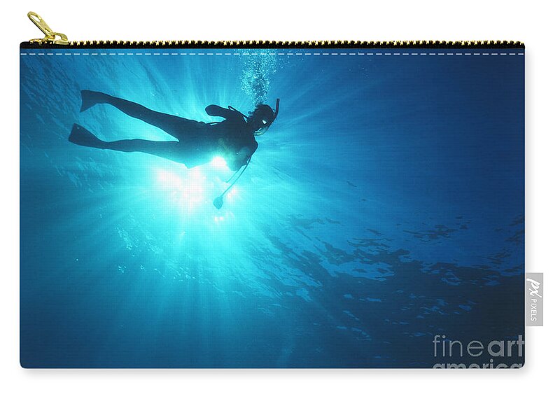 Blue Zip Pouch featuring the photograph Diver On Mahi Wreck by Bob Abraham - Printscapes