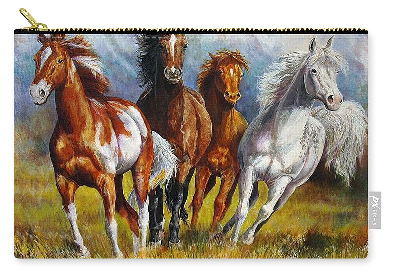 Horse Zip Pouch featuring the painting Divergence by Cynthia Westbrook