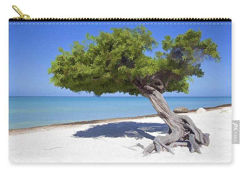 Aruba Zip Pouch featuring the painting Divi Tree of Aruba by David Letts