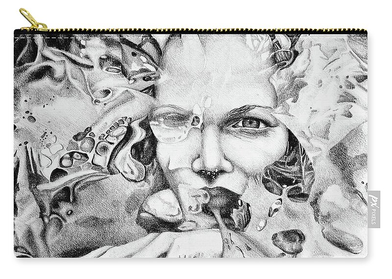 Strange Zip Pouch featuring the drawing Do you think we're forever?, 2017, 50-50cm, graphite crayon on paper by Oana Unciuleanu