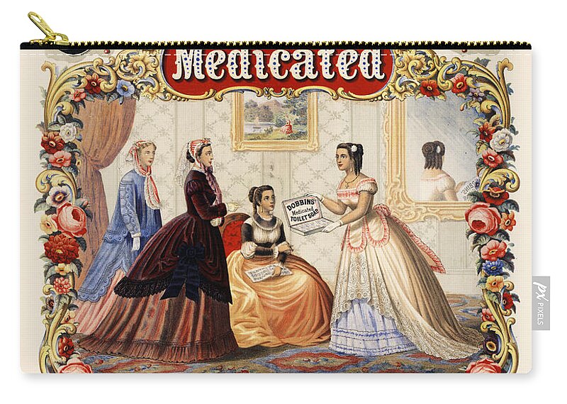Soap Advertising Zip Pouch featuring the painting Dobbins medicated toilet soap advertising 1869 by Vincent Monozlay