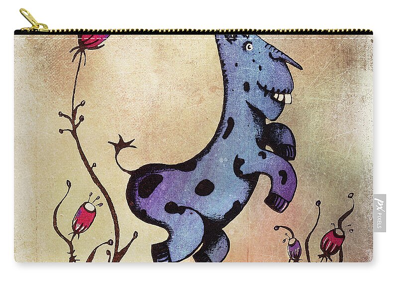 Donkey Zip Pouch featuring the drawing Dobo the Donkey by Lenny Carter