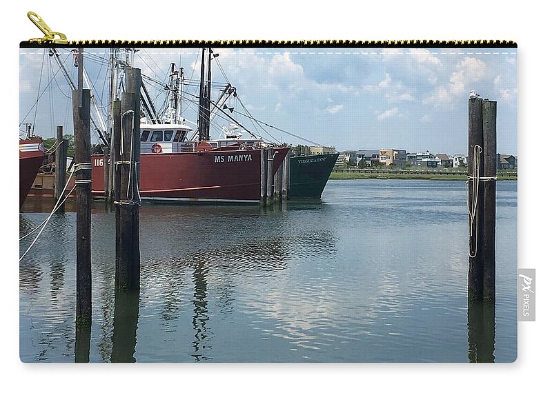 Red Boat Zip Pouch featuring the photograph Docked at Barnegat Light by Dottie Visker