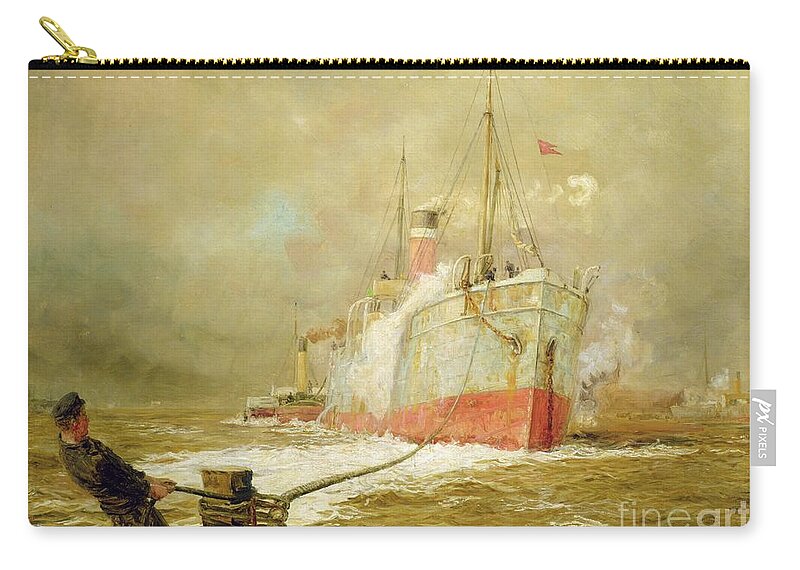 Docking Zip Pouch featuring the painting Docking a Cargo Ship by William Lionel Wyllie