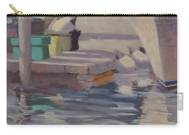 Dockside Shadows Zip Pouch featuring the painting Dockside Shadows - Art by Bill Tomsa by Bill Tomsa