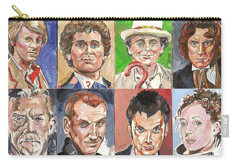 Doctor Who Zip Pouch featuring the painting Doctor Who 1963 to 2017 revised by Bryan Bustard
