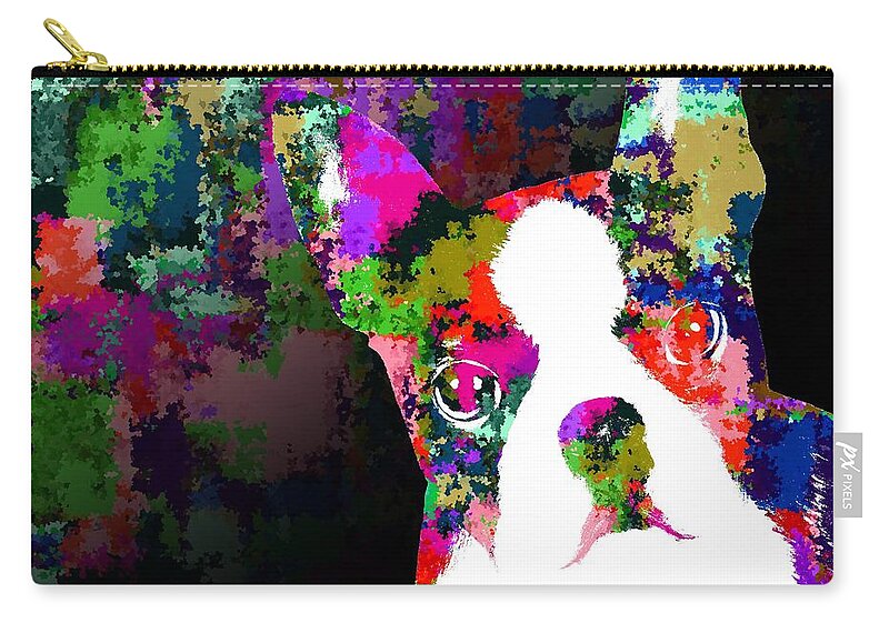 Dog Zip Pouch featuring the painting Dog 135 Black background by Lucie Dumas