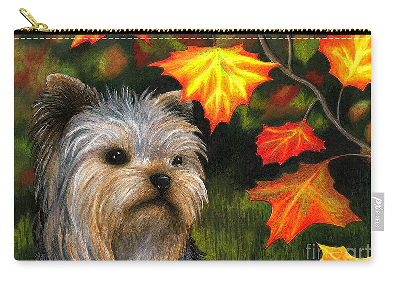Dog Carry-all Pouch featuring the painting Dog 78 Yorkshire by Lucie Dumas