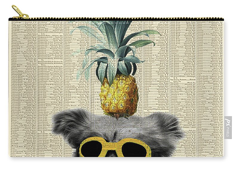 Dog Zip Pouch featuring the mixed media Dog with goggles and pineapple by Delphimages Photo Creations