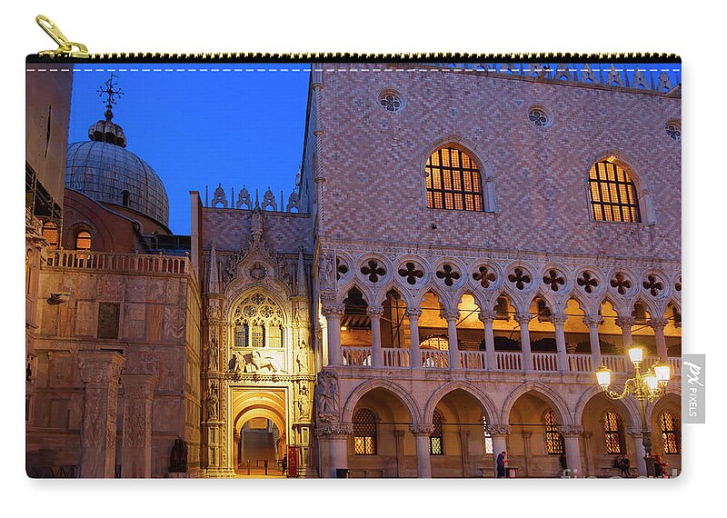 Doge's Palace Zip Pouch featuring the photograph Doge's Palace at Night in Venice Italy by Louise Heusinkveld