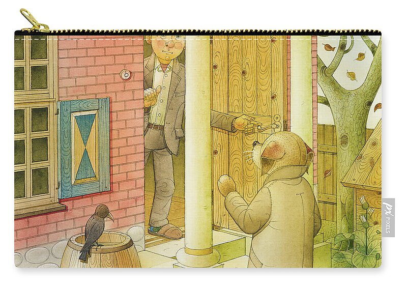 Dog Life Animals House Tree Illustration Book Drawing Children Autumn Red Zip Pouch featuring the painting Dogs Life03 by Kestutis Kasparavicius