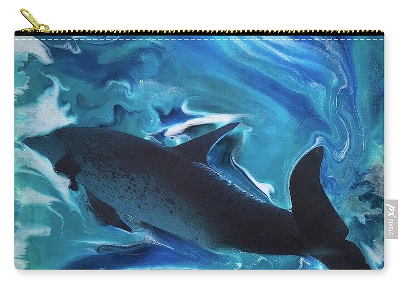 Fish Zip Pouch featuring the painting Dolphin dance by Maria Karlosak