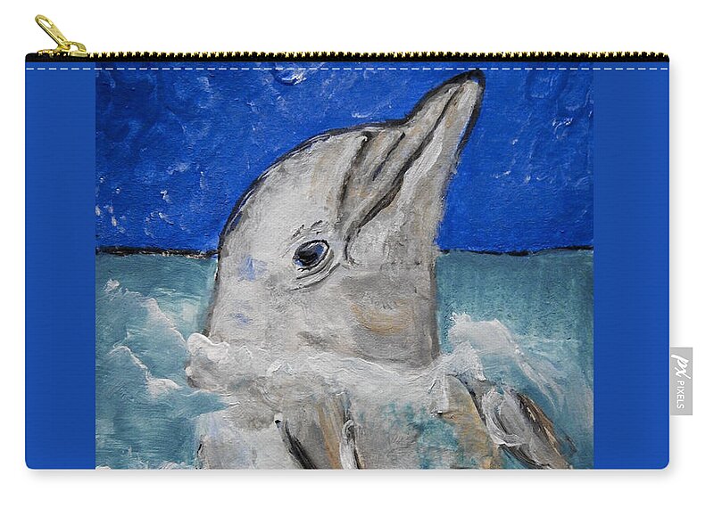 Mammals Zip Pouch featuring the painting Dolphin by Ella Kaye Dickey